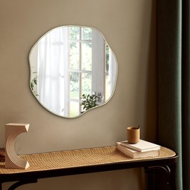 POZINO Gold Irregular Mirror, 20" Asymmetrical Mirror, Modern Scalloped Round Mirrors, Waved Shaped Decorative Mirrors for Bathroom Living Room Bedroom Entryway Fireplace