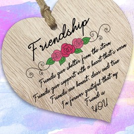 Stuff4 Friends Give Shelter Support Honest Grateful - Friendship Hanging Wooden Heart Sign Plaque Light Wood Hearts Sign Heartfelt Gifts for Friends