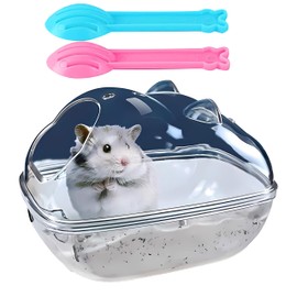 Rynvarl Hamster Sand Bath Box Transparent Detachable Rodent Dust Cover with 2 Scoops