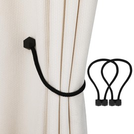 2 Pack Magnetic Curtain Tiebacks, Modern Drapes Clips Rope Holdbacks Curtain Holder Buckles for Home, Office, Hotel Window Decorative(Black)