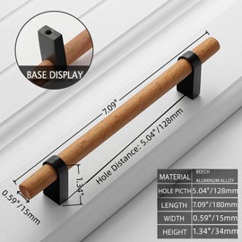 Mcredy Drawer Pulls Black 5.04" Hole Distance Wooden Drawer Pulls Cabinet Handles for Kitchen Wardrobe Dresser Closet, 2 Packs