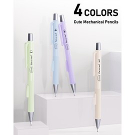 Four Candies Cute Mechanical Pencil Set with Case, 4PCS 0.7mm Pastel Fast Click Aesthetic Mechanical Pencils with 480PCS HB Lead Refills, 2 Erasers, 12 Eraser Refills School Supplies for Girls Writing