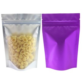 100 unidades de ventana transparente esmerilada, lámina metálica de colores, bolsas con cremallera resellables (lila, de pie, 213 ml)