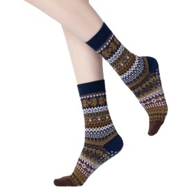 Yoga Pilates Socks with Grips for Women Non Slip Knit Patterned Cushioned Crew Socks for Barre Ballet Dance (Navy Blue)