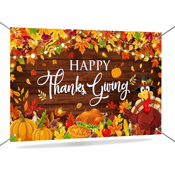 Mocsicka Happy Thanksgiving Banner Backdrop Fall Pumpkin Friendsgiving Party Decorations