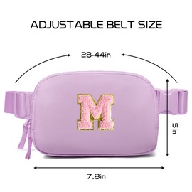 Fanny Pack Two-Way Zipper Belt Bag Crossbody with Initial Letter for Teenager Girls Mini Cross Body Purse Travel Accessories Trendy Preppy Cute Stuff Birthday Gifts Idea (Lavender-M)