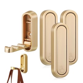 YipuVR 4PCS Gold Foldable Wall Hooks, Metal Folding Hooks Wall Mount, Easy Installation, Suitable for Bathroom Kitchen, Flip Down Hook for Wal l Hanging Coat, Bag, Towel, Key, Hat (Gold)