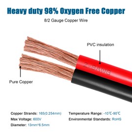 8 Gauge Wire 2 Conductors Copper Wire, 8 AWG Battery Cable Oxygen Free Copper Wire for Solar Panel, Automotive, Trailer, RV and Speaker (8 Gauge 5FT)