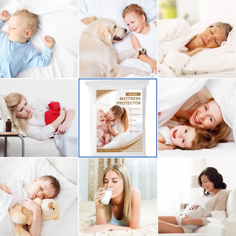 Sufdari Waterproof Mattress Protector King,150x200cm Mattress Cover for Bed,30cm Deep