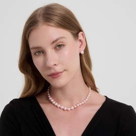 Elunix Elegant Pearl Jewelry Set - Necklace and Stud Earrings for Women, Simulated Pearl Jewelry Set for Wedding, Bridesmaid, Party or Gifts (Pink 16 inches)