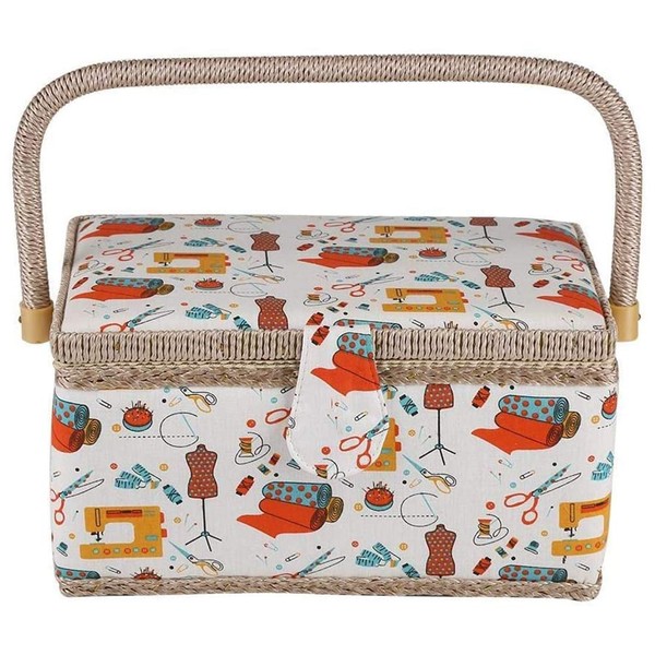 Sewing Basket Decorated with Printed Fabric, Large Sewing Basket Fabric