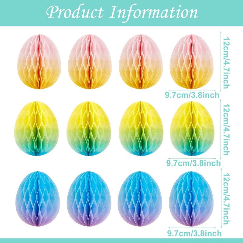 SUNBEAUTY Pack of 12 Easter Eggs Paper Honeycomb Balls 12