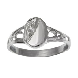 Childrens/Childs/Girls Cubic Zirconia (CZ) Set Oval Signet Ring With Cut-Out Shoulders - 925 Sterling Silver - Size J