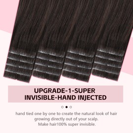 Sweetmet Injection Tape in Hair Extensions Human Hair 3rd-Generation #2 Dark Brown 20pcs 35g 16inch Seamless Hand-Tied Invisi Edge Invisible Tape ins Extensions（#2-16inch）