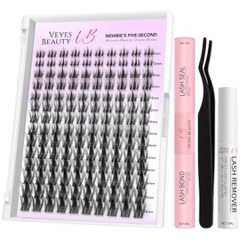 VEYESBEAUTY Lash Extension Kit Newbie's Five-Second Lash Clusters Kit Lash Extension Kit Wispy Lash Clusters Mixed Length Lash Bond and Seal Waterproof Eyelash Extension Kit (Manga Kit, 8-18mm)