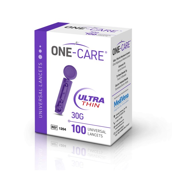 MediVena ONE-CARE Twist Top Lancets, Ultra-Thin 30G, Universal Fit, 100/bx, Sterile, Gentle for Comfortable Glucose Testing