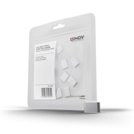 LINDY 40439 USB Type C Port Blockers Without Key, White - Pack of 10