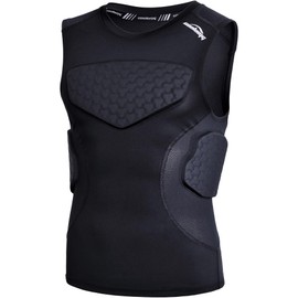 COOLOMG Youth Padded Football Shirt Rib Chest Protector Compression Undershirt Rugby Lacrosse Back Protection Black M