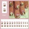 Short Press on Nails Square Fake Nails with Glitter Flower