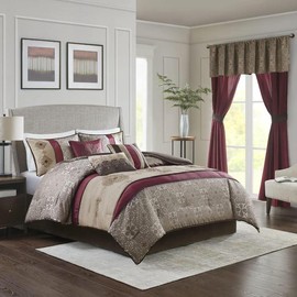 Madison Park Neyson Comforter Faux Silk-Traditional Luxurious Jacquard Design All Season Set - Bedding Size: QUEEN