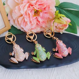 Cute Keychain Women Key Chains For Car Kawaii Anime Crystal Bling Pink Keychains Ring For Bag Purse Charm Accessories (Frog White)
