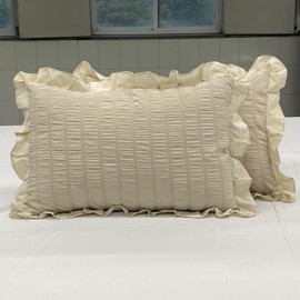 Hopeholic Pillowcase Set of 2 Pillow Cases 43 x 63 Cute, Ruffle, Seersucker Fabric, Envelope Type, Roll, Gentle Touch, Soft, Washable, Quick Drying, Peach Skin Treatment, Four Seasons, Beige, Ruffle