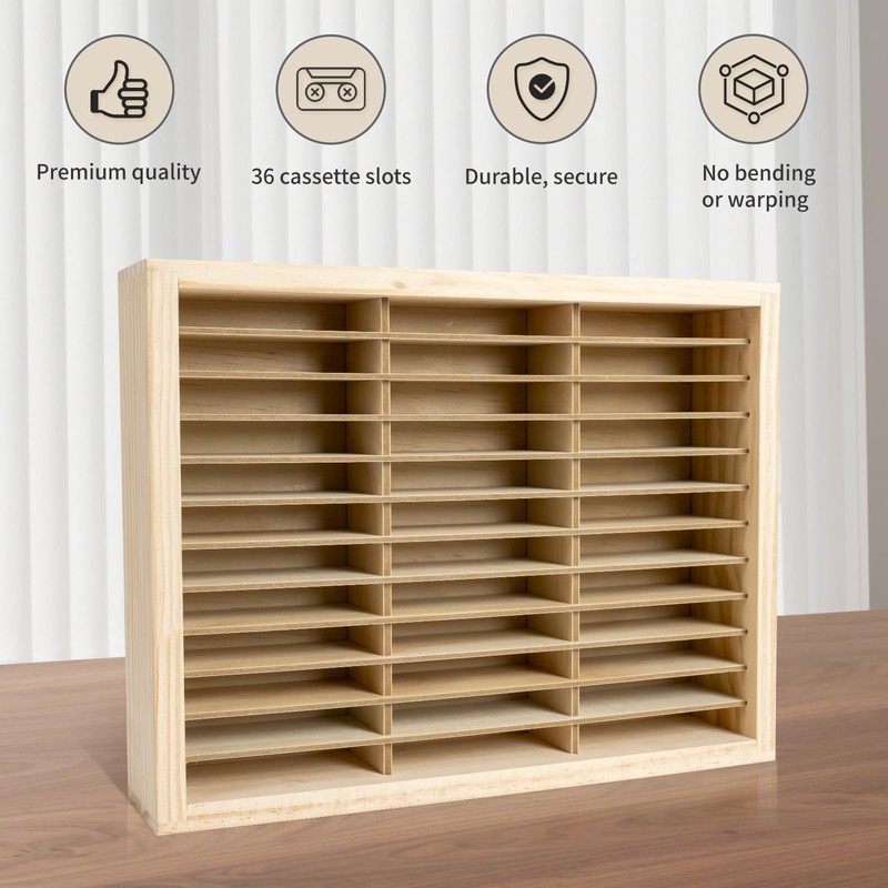 Waratah Designs Cassette Tape Storage Rack, 36-slot Wood Cassette Tape