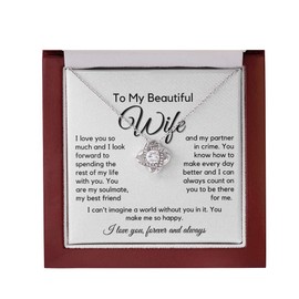 Wife Love Knot Necklace - Wife Birthday Gift Ideas Womens Jewelry Gifts For Wife Romantic To My Beautiful Soulmate Necklace Mothers Day Gifts My Lovely Wife Valentine's Day Gifts, Mother's Day PIC1 MahoganyStyle Luxury Box (w/LED)