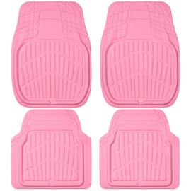 CAR PASS 4 Piece Leather Car Floor Mats -3D Cute Girly Waterproof All Weather Car Mat Full Set, Universal Trim to Fit & Anti-Slip Burr Bottom & Light Easy Clean for SUV Truck Auto Sedan Van(Pink)