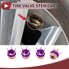 HEROFFIX 4 Pcs Decorative Tire Valve Stem Caps 15mm Tyre Valve Dust Covers for Most Cars Truck Pink Purple ABS Copper