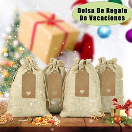 50pcs Bolsas de Arpillera con Cordón,Bolsas de Lino para Bodas,Etiquetas para Regalo de Papel Kraft,con 10 Metros de Cuerda de Yute,Adecuado para Cumpleaños, Fiestas, Recuerdos de Boda y Manualidades