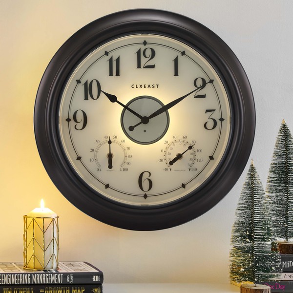 CLXEAST Illuminated Indoor Outdoor Clocks Waterproof 18 inch with Smart