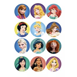 Handmade set of 12 Princesses edible paper, cupcake cookie toppers CHOOSE YOUR SIZE - 3 in