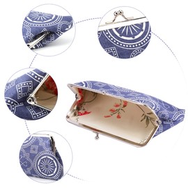 Oyachic 2 Packs Large Coin Purse with Kiss Lock Clasp Canvas Cash Make Up Bag Vintage Pouch Change Holder for Girls and Women (red+Blue)