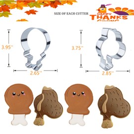2 Pcs Thanksgiving Turkey Leg Cookie Cutters Set, Chicken Leg with Recipe Instructions,Stainless Steel Molds