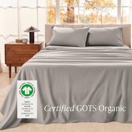 Bare Home Organic Cotton Flannel Sheet Set - California King Size - 100% Cotton - Double Brushed for Extra Softness & Comfort - Warm, Cozy, and Durable - Breathable - Bed Sheets (Cal King, Light Grey)