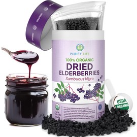 USDA Organic Dried Elderberries 1lb Bulk (Safest Packaging, Resealable Bag, BPA-Free Scoop) Natural, non-irradiated, Raw Whole Black Elderberry, Immune Support, Make Sambucus Elderberry Syrup, 1 Pound