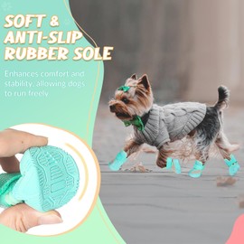 SlowTon Dog Shoes for Small Size Dogs - Soft Rubber Sole Dog Boots & Paw Protector for Summer Hot Pavement Winter Snow, Breathable Booties for Outdoor Walking Indoor Hardwood Floor, Green, 3
