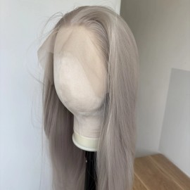 MISSWEN Long Straight Silver grey HD Lace Front Wig Heat Resistant Synthetic Hair