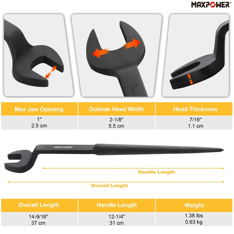 MAXPOWER Spud Wrench, 1 inch Nominal Opening