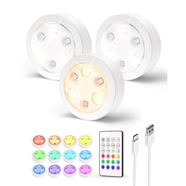 EZVALO Puck Lights with Remote, 14 Colors Changeable RGB LED