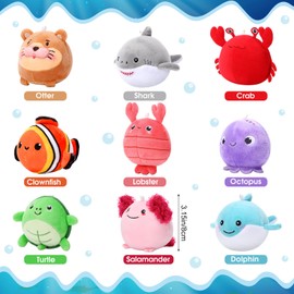 9 Pcs Mini Plush Sealife Stuffed Animals Bulk 3.15 Inch Cute Stuffed Ocean Animals Soft Colorful Sealife Plush for Kids Birthday Themed Party Baby Shower Decor Easter Eggs Stuffers Basket Fillers
