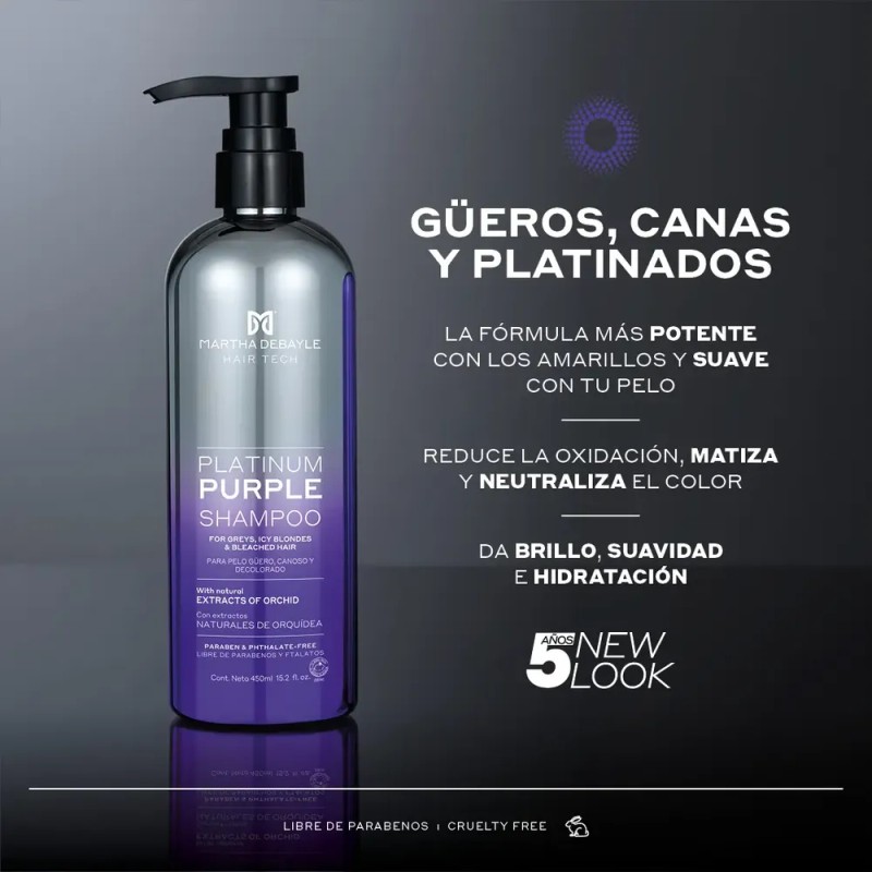 MARTHA DEBAYLE HAIR TECH Platinum Purple Shampoo. Matiza y neutraliza.