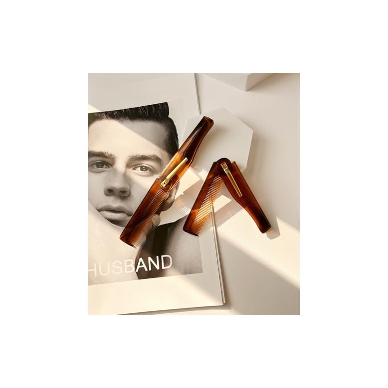 Men's Handmade Folding Pocket Comb, 6.69-Inch Amber Finish, Fine Tooth