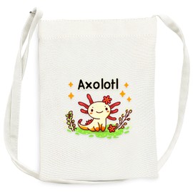 BJDAMAI Axolotl Mini Canvas Bag for Teens Kids Girls, Axolotl Lovers Gift Items Things Decor Merch, Small Tote Purse with Shoulder Strap Holds Phone Wallet Keys Lipstick Coin!