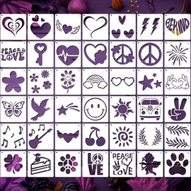42PCS Stencils for Painting Peace and Love Stencil Set, 4Inch Plastic Paint Stencils, Reusable DIY Drawing Template for Crafts, Wood, Canvas, Paper, Fabric, Walls, Furniture Motivational Art Design