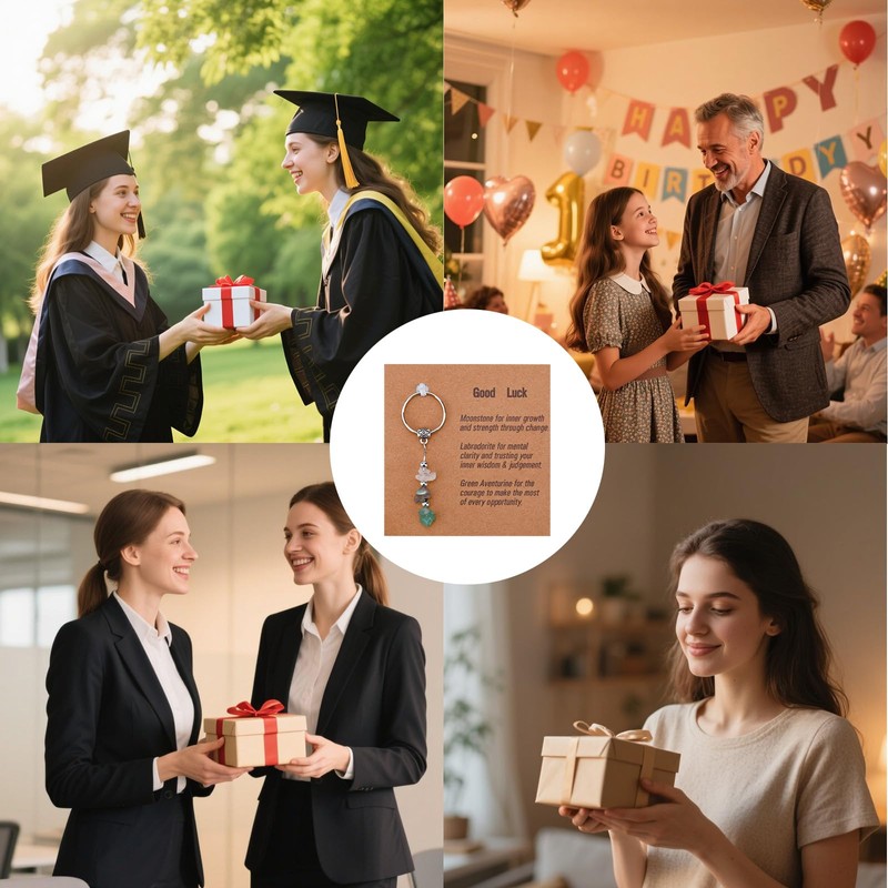 Crystal Keychain with Card, Good Luck Bead Stones Keychain Ideal