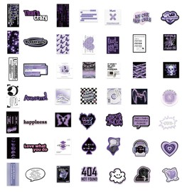 Lydosoco Cool Black Purple Stickers Pack 60Pcs Trendy Aesthetic Stickers for Teens Adults Vinyl Stickers for Water Bottle Laptop Guitar (Black Purple)