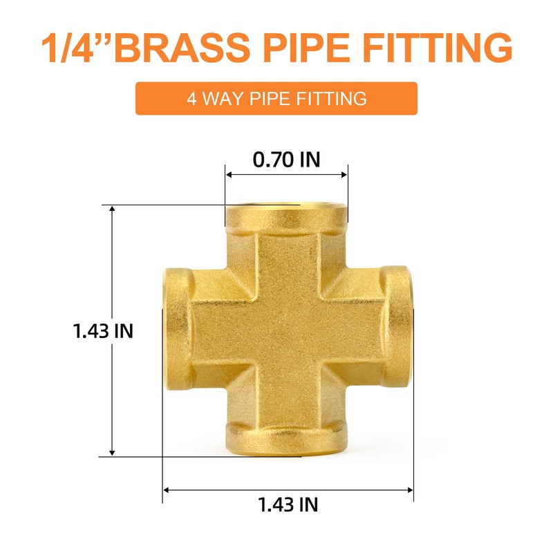 GASHER 2PCS Brass Pipe Fitting, Cross 4 Way Pipe Fitting,