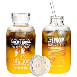 Glass Cups with Lids and Straws 16 oz, Glasses Drinking Set, Iced Coffee Cup with Double Lids, Drinking Glasses Tumbler with Straw and Lid, Thank You Gifts for Mom - 1Pack